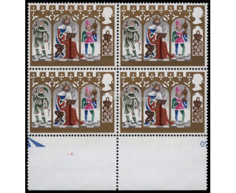 1973 Christmas 3½p error 'Grey-black (value, inscription etc) omitted" (SG 948b) u/m block of four from the foot of the sheet