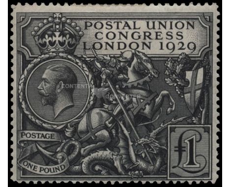 1929 Postal Union Congress £1 black (SG 438) centred to bottom, light even gum toning and few shortish perfs, large part o.g.