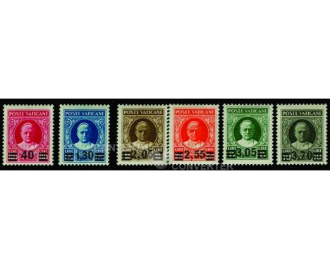 1934 Provisional 40c on 80c carmine to 3l.70 on 10l olive-black (SG 35/40) part o.g., fresh and fine, a rare set, G.Colla Cer