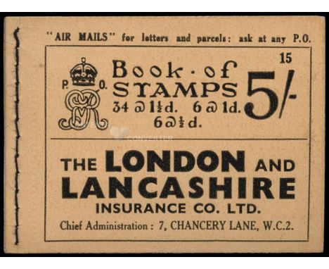 Booklet:  1935 5s booklet (BB37) edition "No" 15. with 'London and Lancashire' advertisement on the front and 'Bovril' on the
