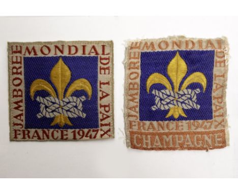 TWO JAMBOREE SCOUTS MONDIAL DE LAPAIX France 1947, another with the champagne edition in pink thread, the first badge 5.5cm x