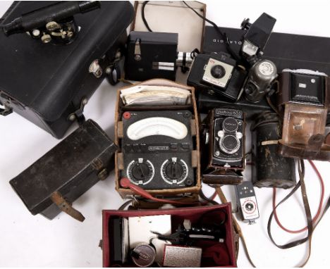 AN E.R. WATTS &amp; SON SURVEYORS LEVEL together with cameras to include a polaroid camera and a Yashica camera