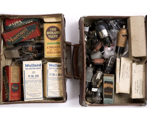 TWO SMALL CASES  containing a quantity of valve tubes by various makers, some boxed to include a Mullard PM22, a Marconi DH63