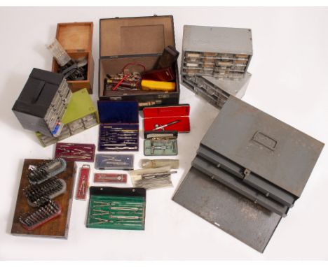 A GROUP OF MISCELLANEOUS ENGINEER'S TOOLS three items from a Myford lathe, needle files, dies, drills etc 