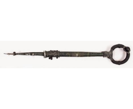 A WORLD WAR II PERIOD ALUMINIUM FIGHTER AIRCRAFT CONTROL COLUMN the grip casting indistinctly stamped AH2640, the button appl