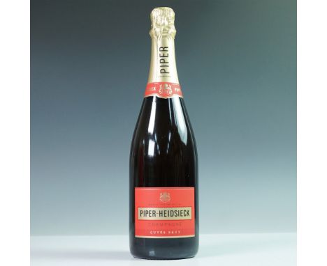 A 750ml bottle of Piper-Heidsieck Cuvee Brut Champagne, featuring its signature red and gold label, housed in a branded insul