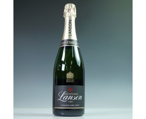 A 750ml bottle of Lanson Le Black Label Brut Champagne, presented with a Wimbledon-themed cooler sleeve. Founded in 1760, Cha
