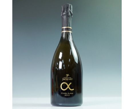 Sealed bottle of Champagne Jacquart Cuvee Alpha 2010 Brut Champagne. Produced by Champagne Jacquart, a renowned house based i