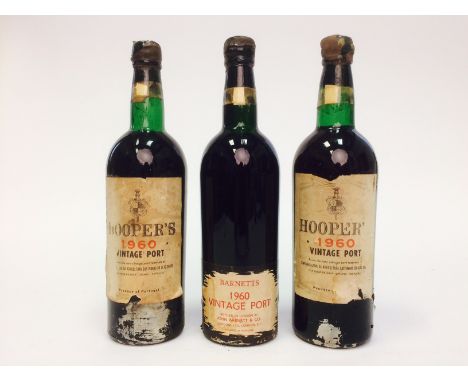 HOOPER'S 1960 Vintage Port (2)
Oporto, Portugal 
BARNETTS 1960 Vintage Port
Oporto, Portugal
3 bottles CONDITION REPORT: hoop