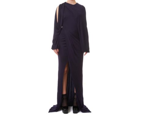 NO RESERVE ALEXANDER MCQUEEN DRAPE EVENING GOWNCondition grade B+.Sample item. Size Italian 38. 80cm chest, 165cm length. Blu