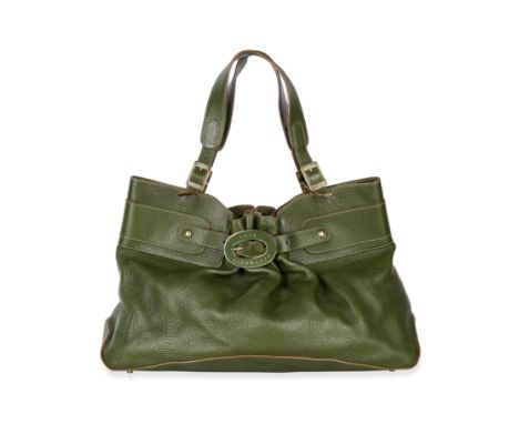 ANYA HINDMARCH FOREST GREEN LEATHER BAGCondition grade B.Green grained leather exterior with tonal stitching, ruched leather 