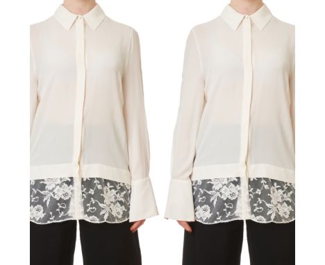 NO RESERVE TWO ALEXANDER MCQUEEN SILK-CHIFFON LACE-TRIMMED BLOUSESCondition grade A-.1. Alexander McQueen Silk Chiffon Lace T