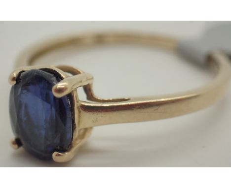 10K blue stone solitaire ring size R / S