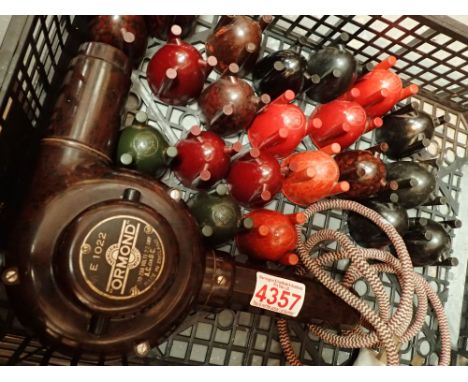 Vintage Bakelite hair dryer and twenty one coloured egg cups 