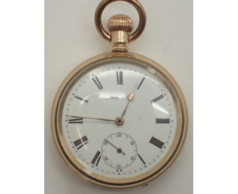 Gold plated crown wind pocket watch by Prescot CONDITION REPORT: This item is not working at lotting.