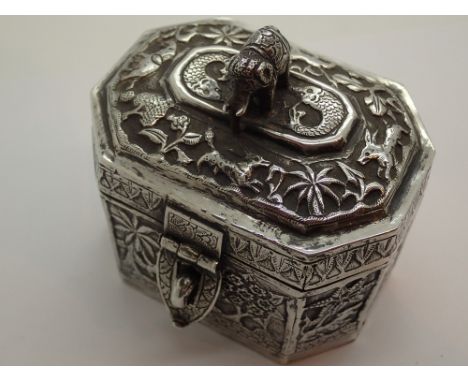 Indian presumed silver trinket box with elephant detail to top