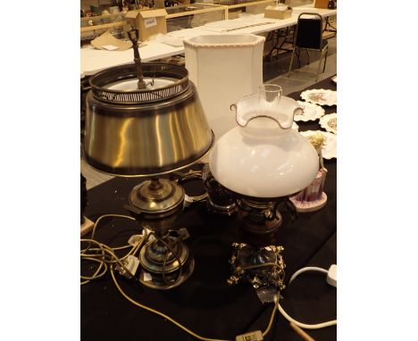Three electric table lamps two with bronzed effect one with a ceramic base  CONDITION REPORT: This item has been PAT tested a