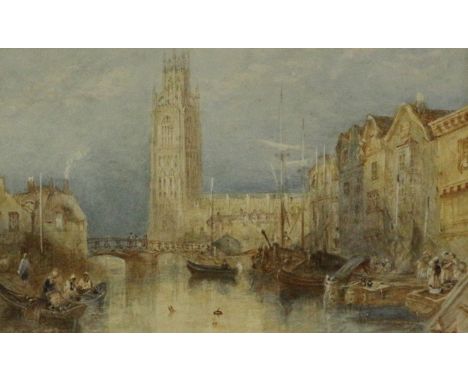 George Weatherill (British 1810-1890): 'St Botolph's Church Boston Lincolnshire from the River Witham', watercolour attribute