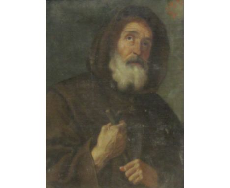 Spanish School (19th century): 'Charitas' - Portrait of a Monk, oil on canvas titled unsigned 42cm x 30cm   Condition Report 