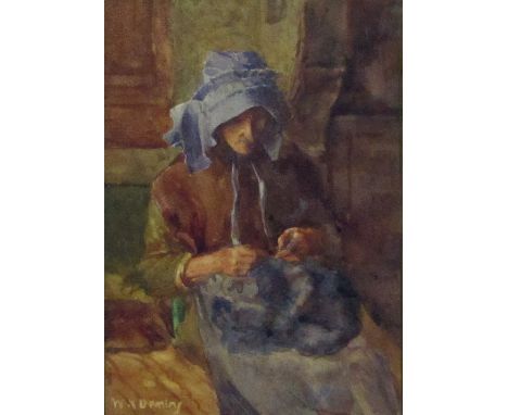 W Neville Denby (British exh.1890-1926): Portrait of a Staithes Seamstress, watercolour signed 23cm x 16cm   Condition Report