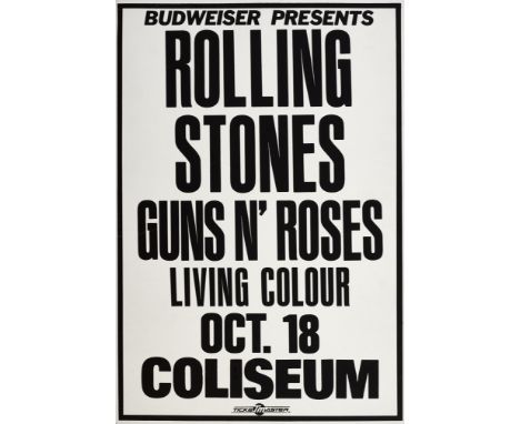 A Rolling Stones And Guns N' Roses LA Coliseum Concert Poster1989window card printed on card stock for a show in Los Angeles 