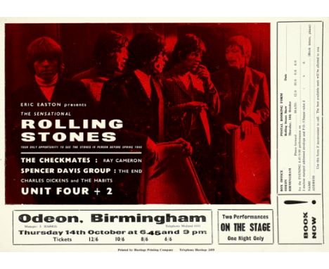 A Rolling Stones Concert Handbill For Two Shows At The Birmngham Odeon, UK1965on Thursday 14th October at 6.45pm and 9pm, sho