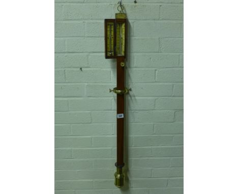 An early 19th century mahogany marine stick barometer by Spencer Browning and Russ of London with a foldout thermometer with 