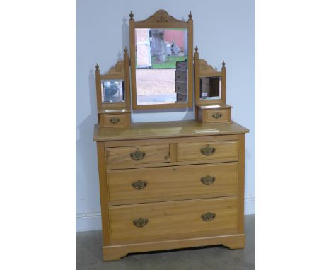 A Victorian satin walnut dressing chest, base with two short over two long drawers with mirror top and two trinket drawers - 