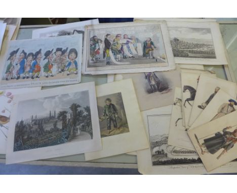 A collection of 18th century and later engravings, prints including complete English Travellers, a Baxter print, Botanical pr