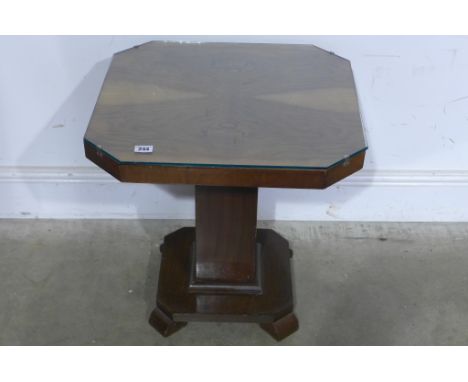 An Art Deco walnut coffee table with glazed top - Height 51cm x Width 51cm