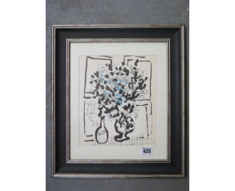 Marc Chagall - original Lithograph - Black and Blue Bouquet - printed in 1957 by Mourlot Freres, ref Mourlot #202 - Image siz