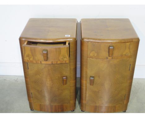 A pair of Art Deco walnut bedside cabinets - Height 69cm x Width 40cm x Depth 39cm 