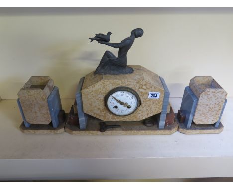 An Art Deco French clock garniture set - needs some attention