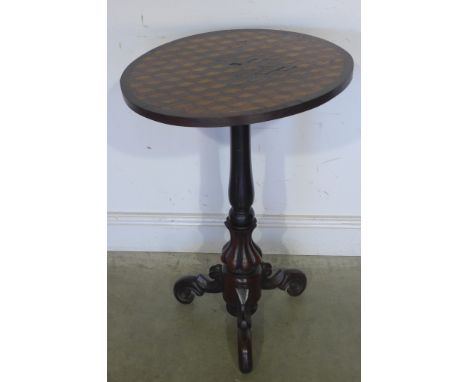 A small mahogany George IV parquetry topped tilt top table on tripod base - 76cm x Depth 53cm 