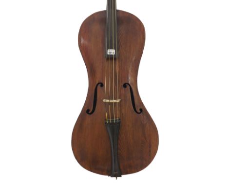 Interesting eccentric cornerless 19th century violoncello bearing the repairer's label of A. Poole dated 1934, 29 1/2", 75cm