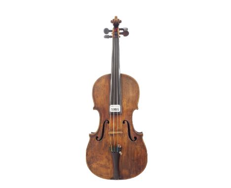 19th century seven-eighth size violin branded Dearlove, Maker, Leeds below the button, 13 3/4", 34.90cm