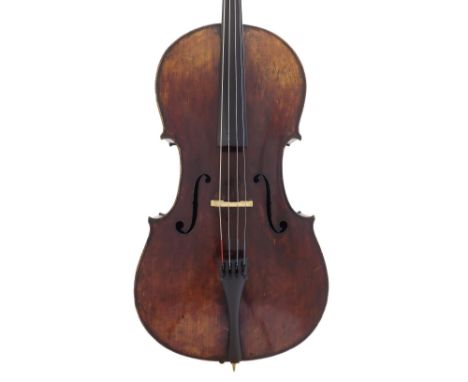 Good 19th century Mittenwald Stradivarius model violoncello, the two piece back of faint medium curl with similar wood to the