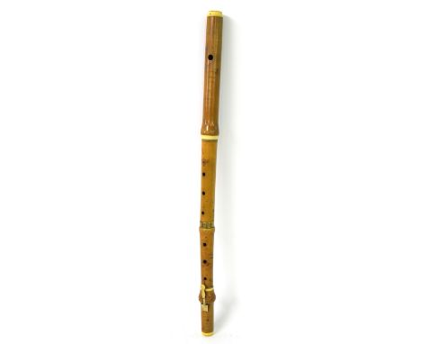 19th century English boxwood and ivory mounted single keyed flute stamped Proser, also stamped R. Taylor, Bridge Street, Ches