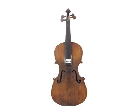 German violin of the Schweitzer School stamped Piotti Montebello to the inner back and below the button, 14 1/16", 35.70cm