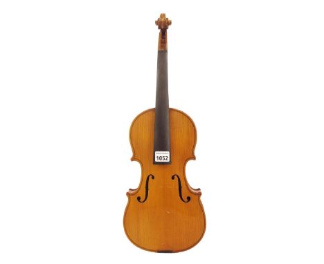 French three-quarter size Stradivarius copy violin, 13 3/16", 33.50cm