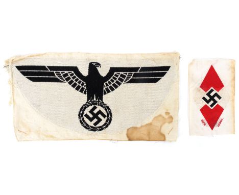 1933-1945 German Third Reich, Hitler Youth sports singlet patch and Heer sports vest patch. (2) A red white and black machine