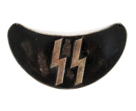1939-1945 German Third Reich SS gorget A white metal and black enamel gorget the raised rim enclosing a black ground centred 