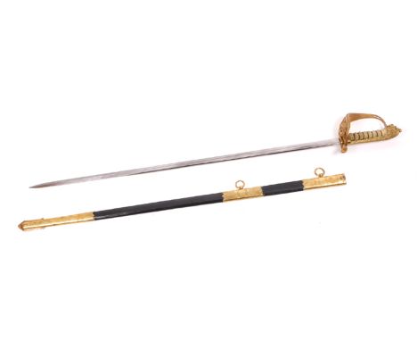 20th century Irish Naval officer's sword. An Irish Navy officer's sword the single edge fullered blade, folding guard with Óg