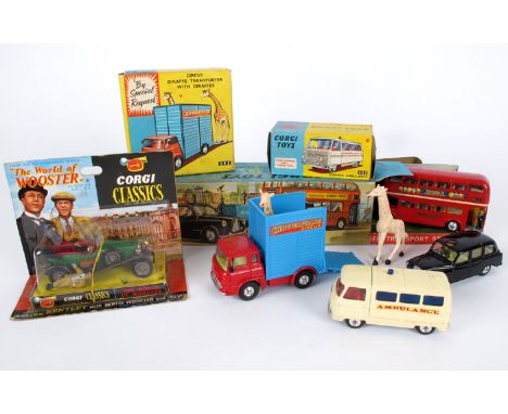 Corgi. Three mint and boxed models and a gift set. (4) Corgi Toys Gift Set 35, London Passanger Transport Set, in mint condit