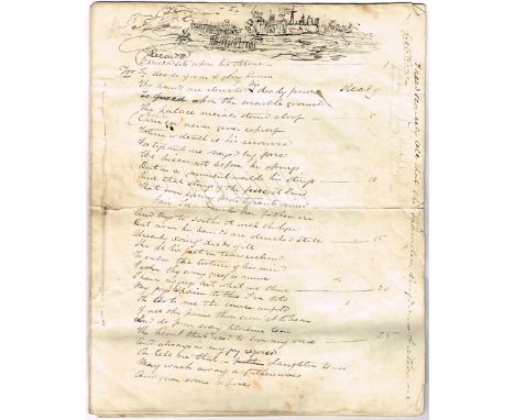1786 List of Honour, The English Grammar School or Whyte's Academy and an 8-page manuscript poem. A letterpress printed list 
