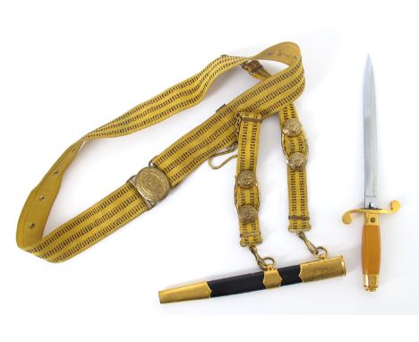 1950s Cold War Soviet Navel Officer's dagger, belt and hangers. A Soviet naval dress dagger, a double edged diamond section b