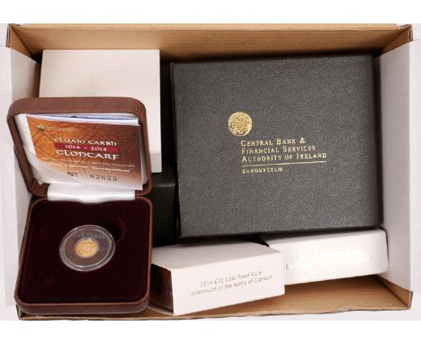 Central Bank of Ireland gold proof coins in presentation boxes. Includes Clontarf (2), Medieval Architecture, Celtic Culture,