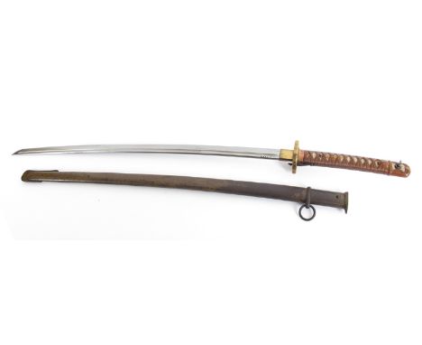 1939-1945 Japanese military non commissioned officer's katana sword. Cast aluminium grip in the form of traditional bound gri
