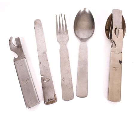 1939-1945 German Third Reich, Wehrmacht officer's field mess kits. Two field mess kits comprising knife, fork, spoon and can/