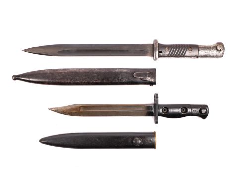 20th century, two bayonets. Second pattern example of the M1884/98 knife bayonet, with matching numbered scabbard; together w
